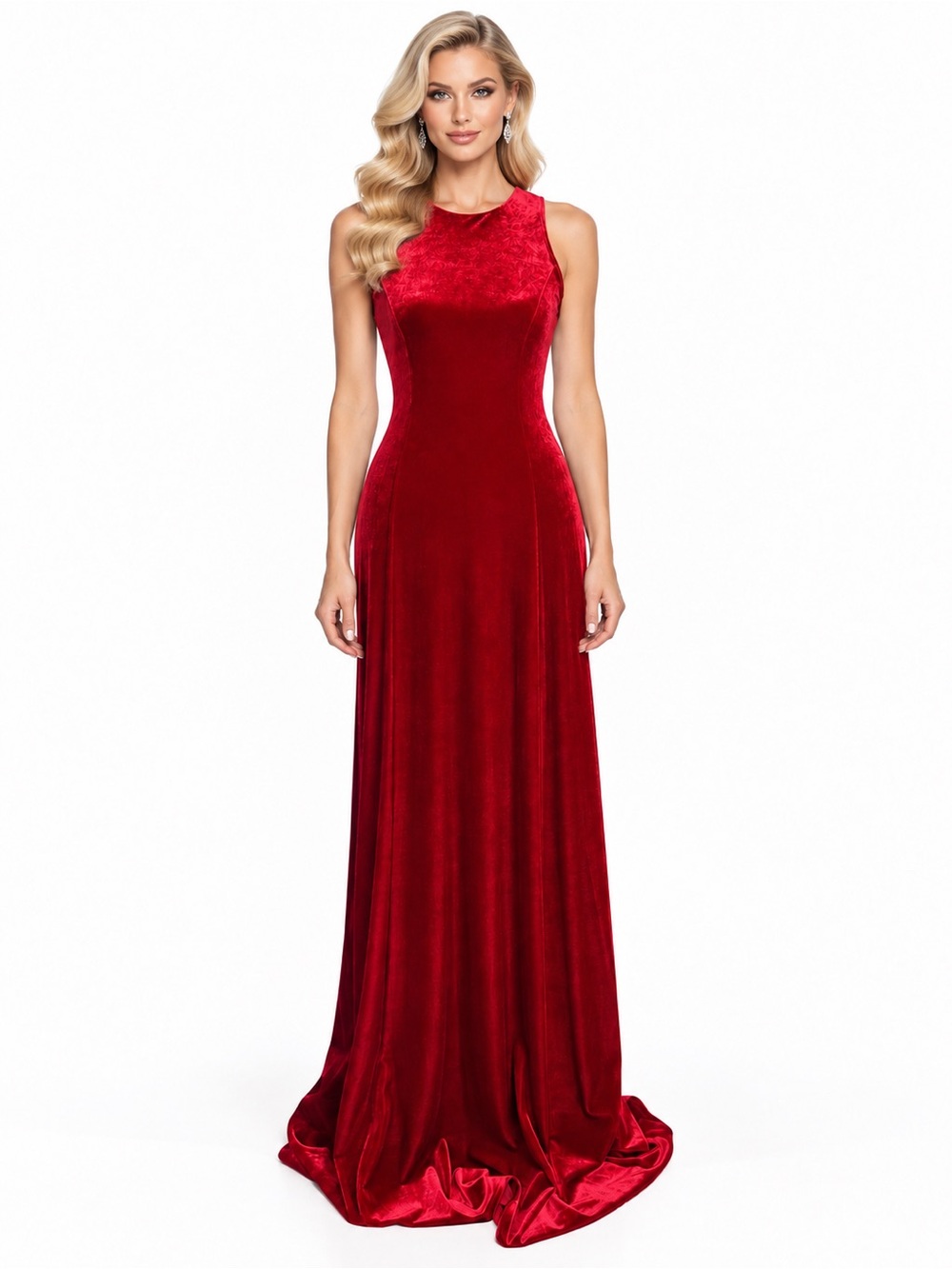 Papell Boutique Size 8 Red Velvet Sleeveless Gown Jeweled Button Back NWT